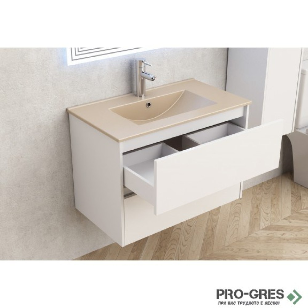 Долен шкаф за баня 80cm, с мивка, бежов мат, Inter Ceramic ICP 7955+ ICC 8066BG